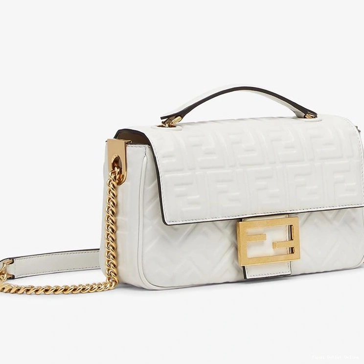 Affordable In Baguette FF Midi Fendi White Leather Bag Chain Nappa Motif 0716